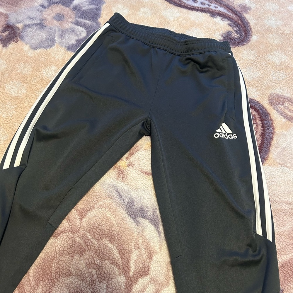 Adidas Kids Black Joggers with White Stripes